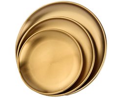 Rond messing dienblad, gouden decoratief dienblad voor thuis, keukengerei, sieraden, make-up, toiletartikelen, 3 stuks