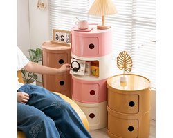 Rond Nachtkastje - Bijzettafel Opberger - Ruimtebesparend Modern - 3 Lades Schuifdeur - 2 Laags - Cumin