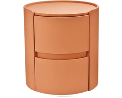 Rond nachtkastje - Bijzettafel - Voor thuis, kantoor of slaapkamer - Modern, met 2 laden - Massief hout - Oranje