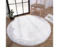 Rond pluche Shaggy tapijt - Hoogpolig fluweel vloertapijt - Zijdezacht nachtkastje tapijt - Woonkamer slaapzaal vloermat - 120cm crème
