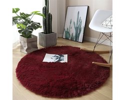 Rond, pluizig vloerkleed voor de slaapkamer - schattig en antislip - zacht en pluizig - rond kleed - pluche kleed - dekenmat - bordeauxrood - 60×60 cm
