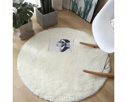 Rond, pluizig vloerkleed voor de slaapkamer - schattig en antislip - zacht en pluizig - rond kleed - pluche kleed - dekenmat - wit - 60×60 cm