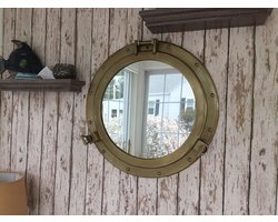 Rond Raam Spiegel - Patrijspoort Decoratie - Wanddecoratie Huis - Openend Ontwerp - 20 Inch - Antiek Messing