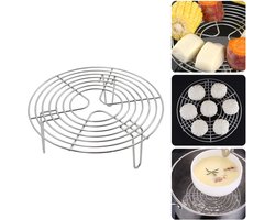 Rond stoomrek - Koelrek - Roestvrijstalen pannenrek - Kookrek - Stoomrek voor de airfryer - Stoomrek voor de snelkookpan - Taartrek -19.5*7.5cm - Geschikt voor bakken, inmaken, koken, stomen en grillen in de keuken - Zilver