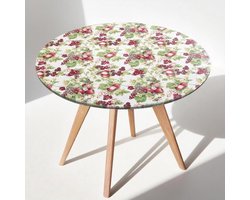 Rond Tafelkleed 110 cm voor Buiten met Elastiek - Weerbestendig en Transparant - Tafelbescherming voor Tuintafel - Plastic Folie met Druiven en Wijnmotief