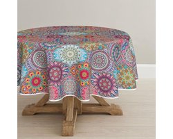 Rond Tafelkleed 140 cm - Paars - Mandala Boho Vintage - Polyester - Decoratief Tafelkleed voor Party en Home