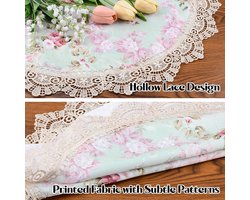 Rond tafelkleed 60 x 60 cm - hol bedrukt roze paars - geborduurd kant - elegant voor dressoirs en eindtafels - m-winkel