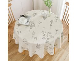 Rond tafelkleed beige print 150 cm, klein tafelkleed van katoen en linnen, eettafel, woonkamer, picknick