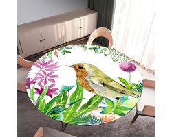 Rond Tafelkleed - Beschermhoes Tafel - Eettafel Decoratie - Elastische Rand - 90cm Diameter - Paarse Bloemen