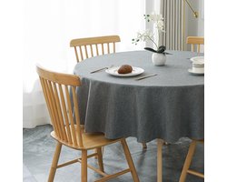Rond tafelkleed diameter 120 cm, grijze linnenlook tafelkleden wasbaar polyester tafelkleed waterafstotend met lotuseffect, duurzaam krasbestendig voor woonkamer, eetkamer, balkon,