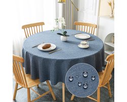 Rond Tafelkleed Φ180cm, Blauwe Linnenlook Tafelkleden Wasbaar Tafelkleed van Polyester Waterafstotend met Lotus Effect, Duurzaam Krasbestendig voor Woonkamer, Eetkamer, Balkon, Tuin