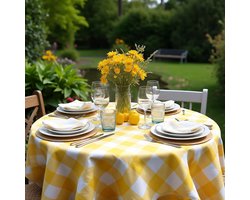 Rond Tafelkleed Geel-Wit Geruit – 180 cm rond - Brabants Bont 4x4 cm - Katoen/Polyester