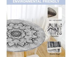 Rond tafelkleed - Mandala ontwerp waterdicht en vlekbestendig - 3D tafelkleed voor ronde tafel - Badstofdicht en afveegbaar - Thuis feest keuken eetkamer - Antraciet 90cm