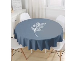 Rond Tafelkleed Ø140cm - Blad op donkerblauw - Bedrukt Velvet Textiel - Tafelkleden - Tafellaken
