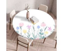 Rond tafelkleed - Tafelbeschermer - Eettafel decoreren - Elastische rand - Diameter 60 cm - Paars Geel Bloemen