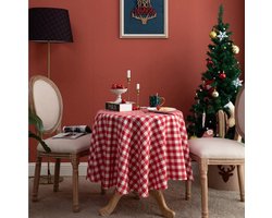 Rond Tafelkleed - Tafeldecoratie Kerst - Eettafel Aankleden - Katoen Linnen Stof - 90 cm - Rood Wit