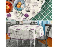 Rond Tafelkleed - Tafellinnen Afwasbaar - Eettafel Beschermen - Waterafstotend Oppervlak - 100 cm Diameter - Paars Bloemenprint
