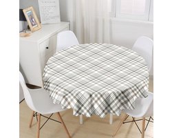 Rond Tafelkleed Velvet Ø140cm - Creme Ruit - Luxe Tafellaken - De Groen Home