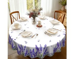 Rond Tafelkleed - Waterdicht & Wasbaar Polyester met Paars-lavendel Bloemenpatroon - Weerbestendig voor Buiten, Keuken en Eettafel - Ø 150 cm