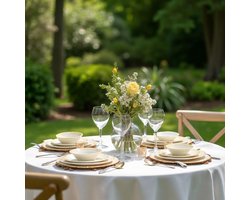 Rond Tafelkleed Wit Damast – 200Ø rond – Hotelkwaliteit – 100% Katoen Jacquard – Luxe Tafellinnen – Geweven in Portugal