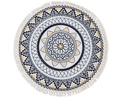 Rond Tapijt - 80 cm, Machinewasbaar Vloerkleed voor Woonkamer, Katoenen Cirkel met Kwastjes, Keukenkleed voor Slaapkamer en Terras, Buitentapijt voor Picknick