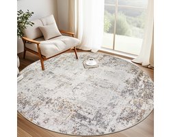 Rond Tapijt - Abstract Vloerkleed - Woonkamer Decoratie - Antislip Onderkant - 200 cm Diameter - Beige