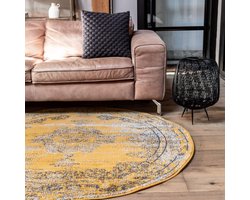 Rond vintage vloerkleed Bloom Geel - Interieur05 - Rond 100 Ø - (XS)