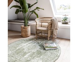 Rond vintage vloerkleed Bloom Groen - Interieur05 - Rond 200 Ø - (L)