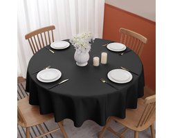 Rond, vlekbestendig tafelkleed, 148 cm in diameter, waterdicht polyester tafelkleed met linnenstructuur, geschikt voor eettafels, restaurants en cafés, zwart, Φ148 cm.