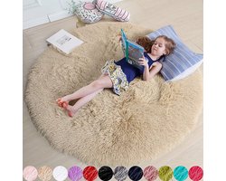 Rond vloerkleed, 1,2 x 1,2 meter, geschikt voor een meisjeskamer; zacht rond vloerkleed, geschikt voor een kinderkamer (beige).