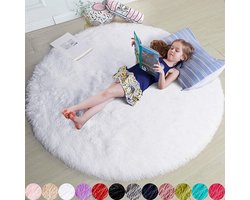 Rond vloerkleed, 1,2 x 1,2 meter, geschikt voor een meisjeskamer; zacht rond vloerkleed, geschikt voor een kinderkamer (wit).