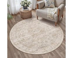 Rond Vloerkleed - Antislip Tapijt - Woonkamer Decoratie - Machinewasbaar - 180 cm Diameter - Beige