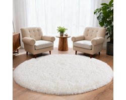 Rond vloerkleed - gebroken wit - diameter 120 cm - rond vloerkleed met lange pool - Voor slaapkamer/woonkamer - zacht pluche vloerkleed - woondecoratie-wit