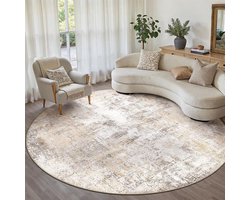 Rond vloerkleed - Modern tapijt - Woonkamer decoratie - Machinaal geweven - 240 cm diameter - Beige grijs