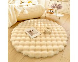 Rond vloerkleed van imitatiebont, Geschikt voor kinderkamers en woonkamers. Zacht, pluizig, langpolig, antislip, 40 cm in diameter.