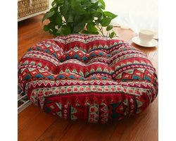 Rond vloerkussen (45x45 cm) — Rond zitkussen geschikt voor meditatie, kantoorgebruik en slapen — Wasbare hoes van katoen en linnen — Rood