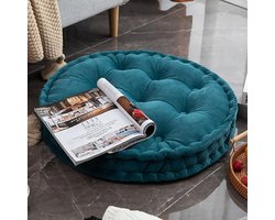 Rond Vloerkussen - Zitkussen Dik - Ontspannen Zitten - Met Draaggreep - 60 cm - Blauw