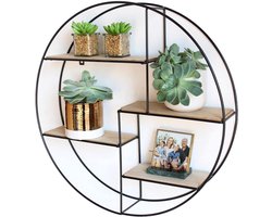 Rond Wandrek met 4 Planken - Industrieel Bakkersrek Zwart - Metaal Hout