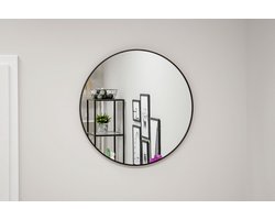 Rond Wandspiegel 70 cm met Zwart Metalen Frame – Spiegel - Stijlvol en Duurzaam, Perfect voor Woonkamer, Hal, Badkamer of Slaapkamer
