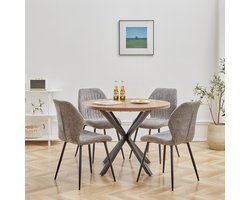 Ronde 100 cm MDF Eettafel met Zwarte Metalen X-vorm Poten | Industriële en Moderne Keukentafel voor Eetkamer, Woonkamer en Compacte Ruimtes | Duurzaam Donker Houtblad | Meda Home Store