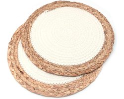 Ronde 12 Inch Diameter Katoenen Tafelkleedjes - Stro Geweven Tafelmatten, Warmte-isolatie, Onderzetters voor Thuis en Keuken - Crème Wit
