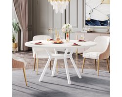 Ronde 120 cm Eettafel voor 4 Personen | Scandinavische Stijl Ronde Keukentafel met Stevig Metalen Onderstel | Multifunctionele Witte Ronde Tafel voor Eetkamer, Keuken en Woonkamer | Meda Home Store