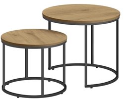 Ronde 2-delige salontafel set – Eiken zwart – Ruimtebesparend en industrieel design voor woonkamer en kantoor