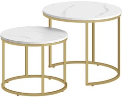 Ronde 2-delige salontafel set - Marmerlook met gouden accenten - Ruimtebesparend en Industrieel Design