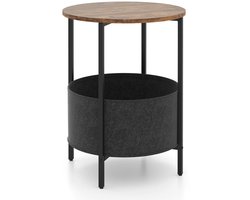 Ronde 2-laags bijzettafel – Met afneembare stoffen mand en metalen frame, ideaal voor kleine ruimtes – Wit