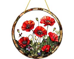 Ronde Acryl Zonnelichtvanger met Rode Bloem voor Raamdecoratie - 20 cm, Tuinaccessoires, Interieurdecoratie, Kleurige Raamdecoratie