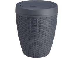 Ronde Badkamer Bin met Swing Deksel - Faux Rotan Lijkend