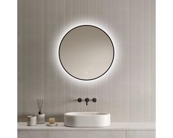 Ronde Badkamerspiegel Ilona met Led 60cm - Zwarte omlijsting - Dimbaar - Condensvrij vlak- Duurzame kwaliteit - Eenvoudige installatie