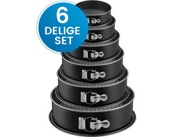 Ronde bakvormen - 6 Delige Set - Taartvormen - Springvorm Set - Non-stick Coating - Ø12 t/m 28 cm - Losse Bodem - Stapelbaar - Voor Cake, Taart, Quiche - Zwart