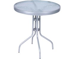 Ronde Balkontafel met Glasplaat - Ø 60 cm, Zilverkleurig, Weerbestendig Tuinmeubel